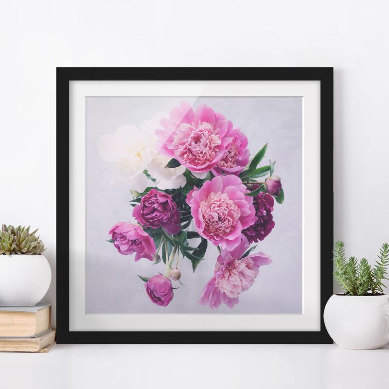 

Póster enmarcado - Peonia Rosa Shabby Bianco Dimensión LxA: 20cm x 20cm, Marco: Negro
