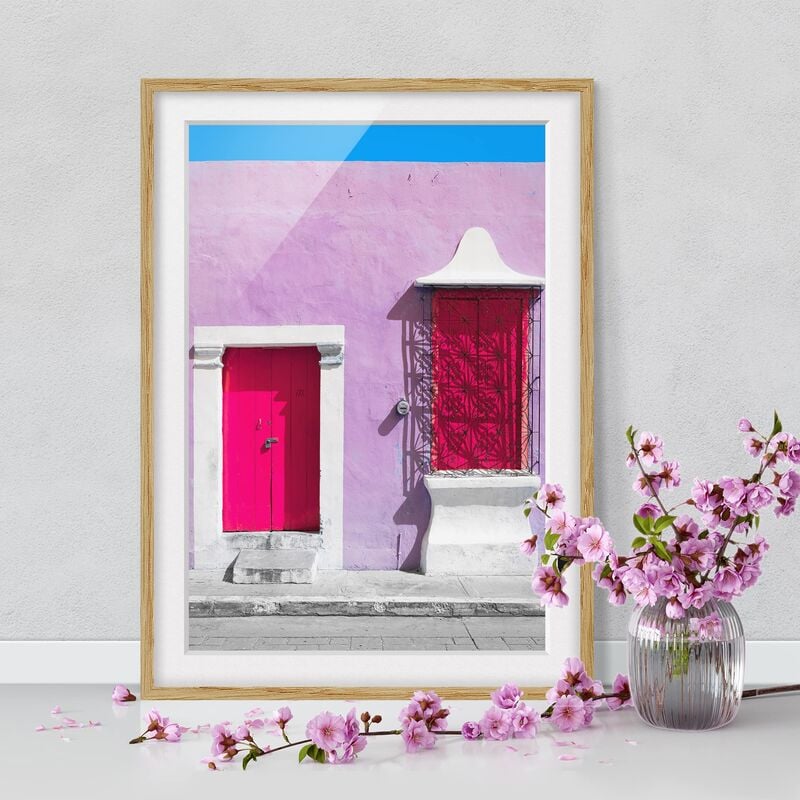 

Póster enmarcado - Pink Façade Pink Door Dimensión LxA: 70cm x 50cm, Marco: Roble