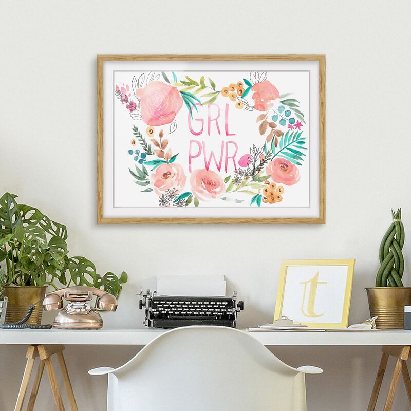 

Póster enmarcado - Pink Flowers - Girl Power Dimensión LxA: 30cm x 40cm, Marco: Roble