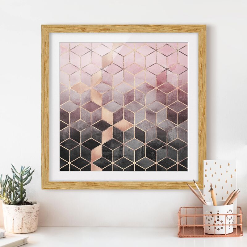 

Póster enmarcado - Rosa Grigio d'oro Geometria Dimensión LxA: 20cm x 20cm, Marco: Roble