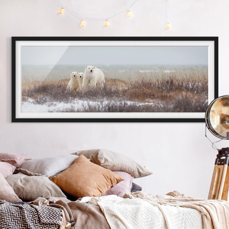 

Póster enmarcado - Orso polare e suoi cuccioli Dimensión LxA: 20cm x 50cm, Marco: Negro