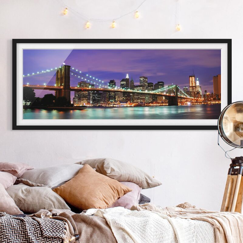 

Póster enmarcado - Ponte Di Brooklyn A New York City Dimensión LxA: 30cm x 75cm, Marco: Negro