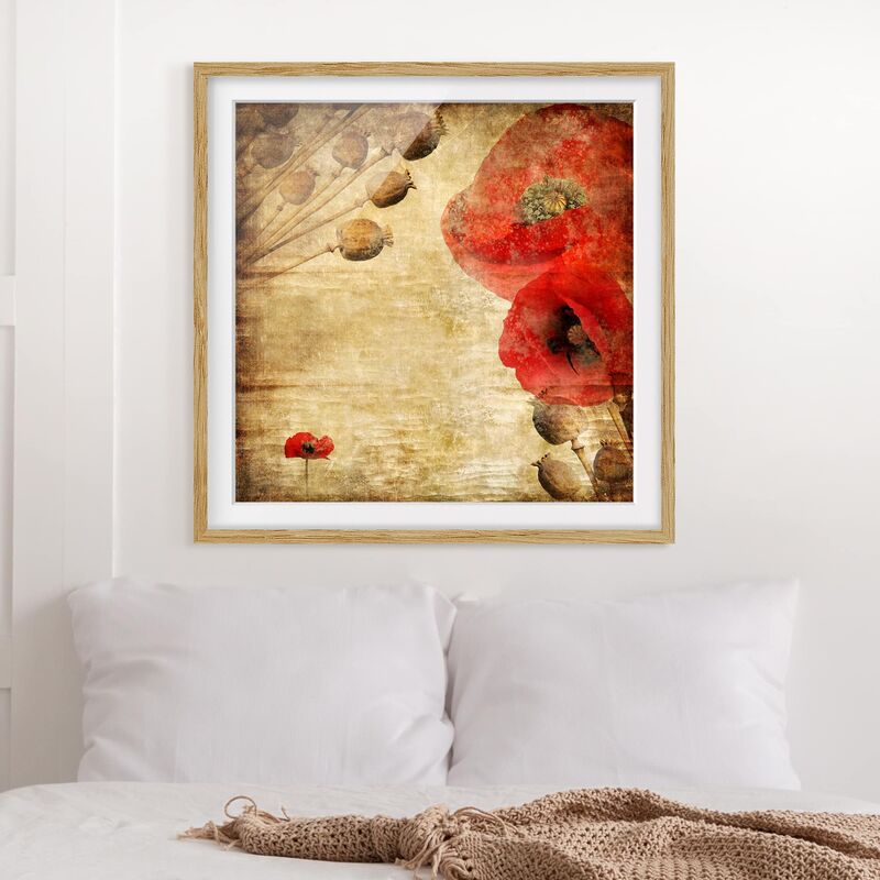 

Póster enmarcado - Poppy Flower Dimensión LxA: 50cm x 50cm, Marco: Roble