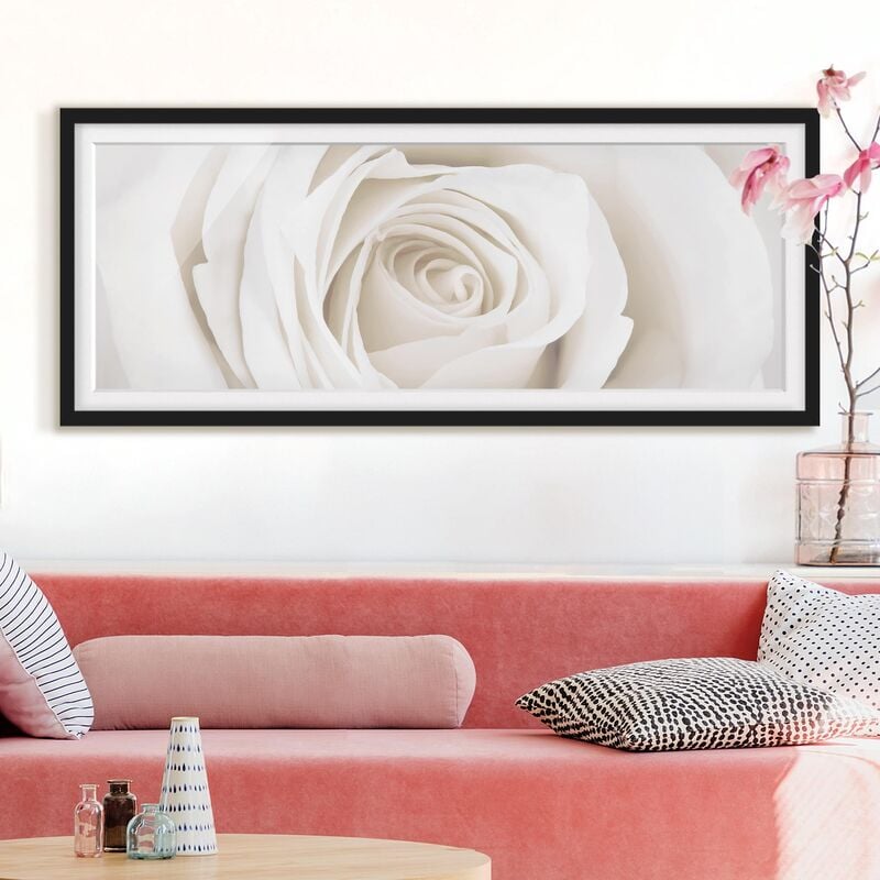 

Póster enmarcado - Piuttosto Rosa Bianca Dimensión LxA: 50cm x 130cm, Marco: Negro