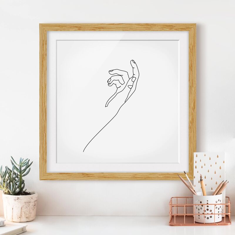 

Póster enmarcado - Domanda mano Line Art Dimensión LxA: 50cm x 50cm, Marco: Roble