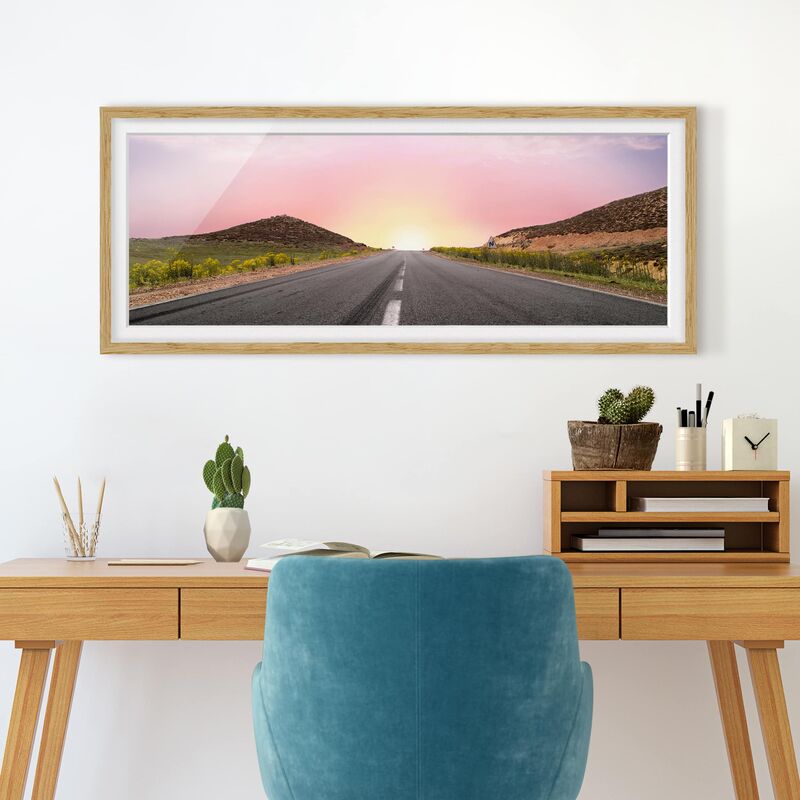 

Póster enmarcado - Road To Horizon Dimensión LxA: 20cm x 50cm, Marco: Roble