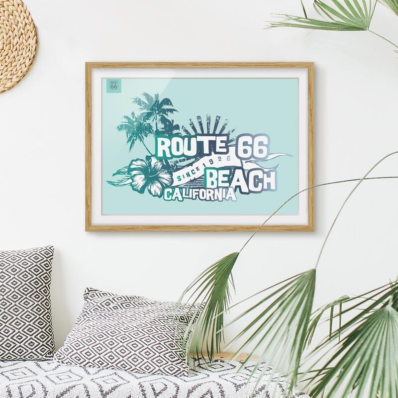 

Póster enmarcado - Route 66 - California Beach Dimensión LxA: 70cm x 100cm, Marco: Roble