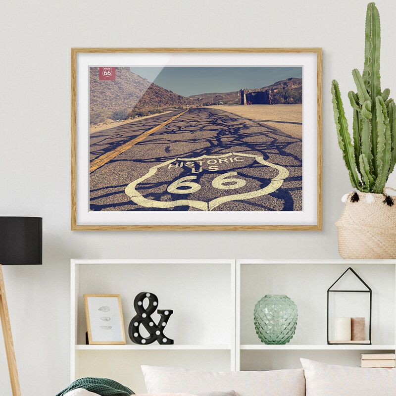 

Póster enmarcado - Route 66 - Storico Dimensión LxA: 40cm x 55cm, Marco: Roble