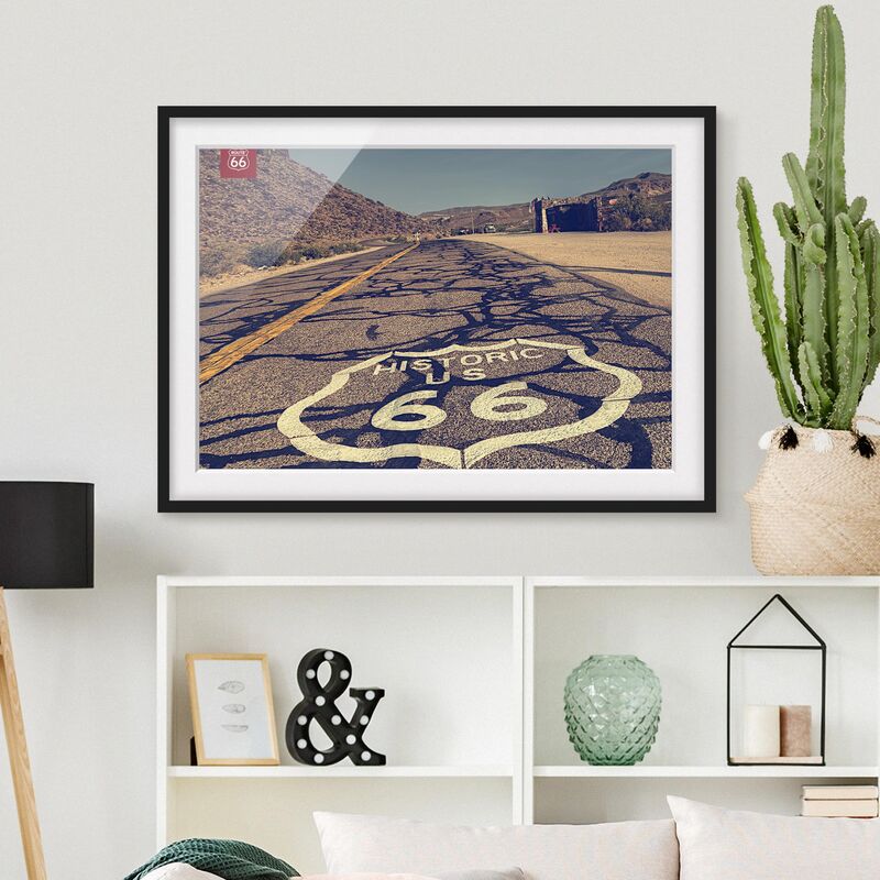 

Póster enmarcado - Route 66 - Storico Dimensión LxA: 50cm x 70cm, Marco: Negro