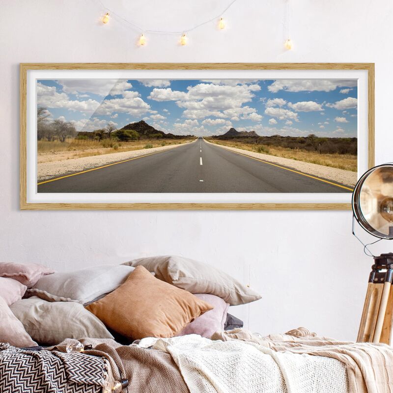 

Póster enmarcado - Route 66 Dimensión LxA: 50cm x 130cm, Marco: Roble