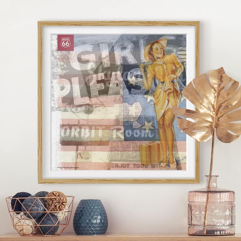 

Póster enmarcado - Route 66 - Pin-up Pleasure Dimensión LxA: 20cm x 20cm, Marco: Roble