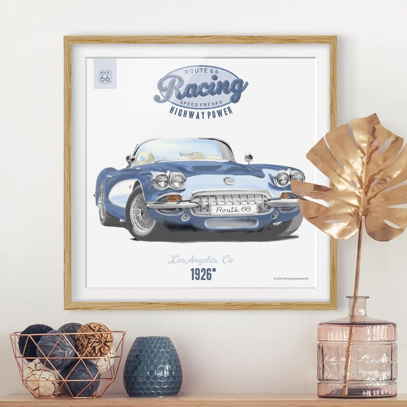 

Póster enmarcado - Route 66 - Racing Dimensión LxA: 50cm x 50cm, Marco: Roble