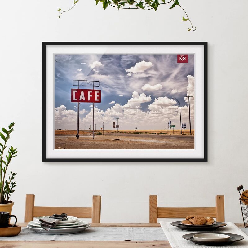 

Póster enmarcado - Route 66 - Road Cafe Dimensión LxA: 50cm x 70cm, Marco: Negro