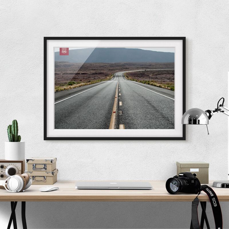 

Póster enmarcado - Route 66 - Montagne Road Trip Dimensión LxA: 40cm x 55cm, Marco: Negro