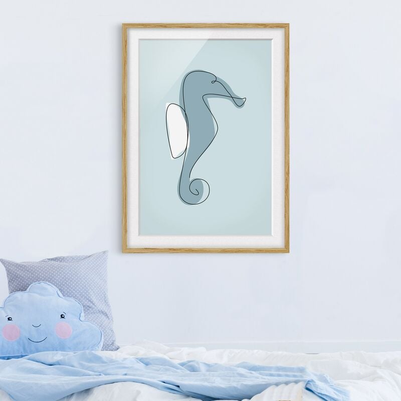 

Póster enmarcado - Seahorse Line Art Dimensión LxA: 40cm x 30cm, Marco: Roble