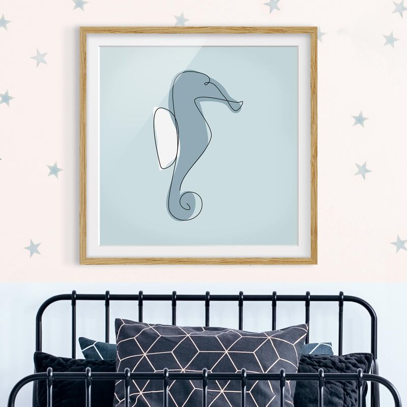 

Póster enmarcado - Seahorse Line Art Dimensión LxA: 20cm x 20cm, Marco: Roble