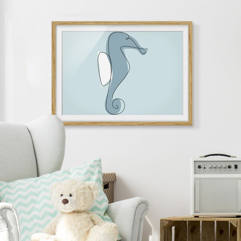 

Póster enmarcado - Seahorse Line Art Dimensión LxA: 18cm x 24cm, Marco: Roble