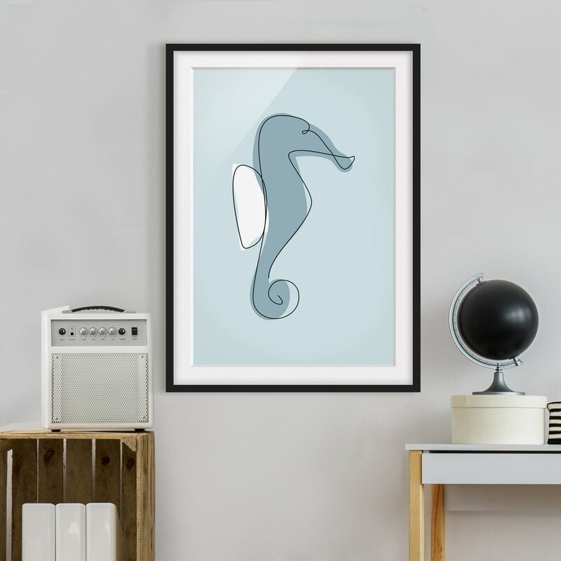 

Póster enmarcado - Seahorse Line Art Dimensión LxA: 55cm x 40cm, Marco: Negro