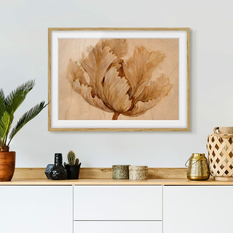 

Póster enmarcado - Seppia Tulipano su legno Dimensión LxA: 50cm x 70cm, Marco: Roble