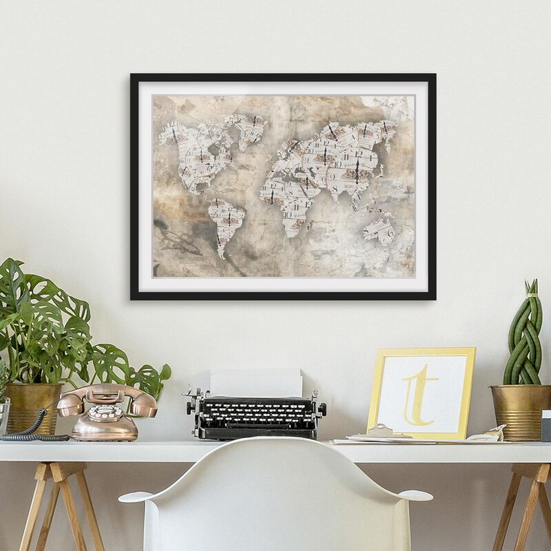 

Póster enmarcado - Shabby Watches World Map Dimensión LxA: 70cm x 100cm, Marco: Negro