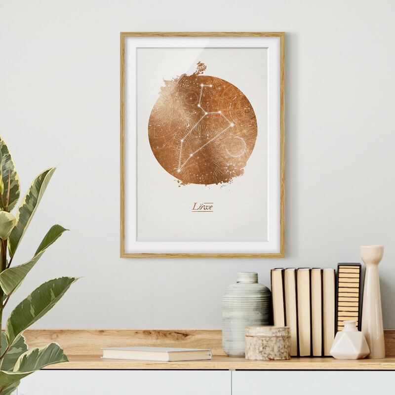 

Póster enmarcado - Segno zodiacale Leone d'oro Dimensión LxA: 55cm x 40cm, Marco: Roble