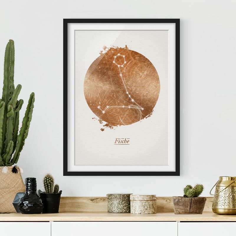 

Póster enmarcado - Segno zodiacale Pesci d'oro Dimensión LxA: 70cm x 50cm, Marco: Negro