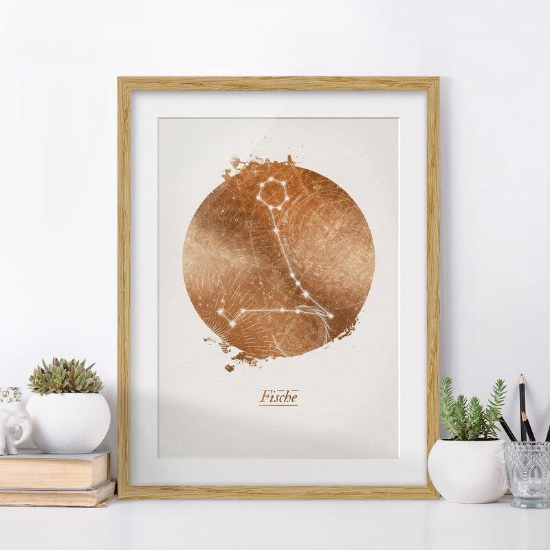 

Póster enmarcado - Segno zodiacale Pesci d'oro Dimensión LxA: 70cm x 50cm, Marco: Roble
