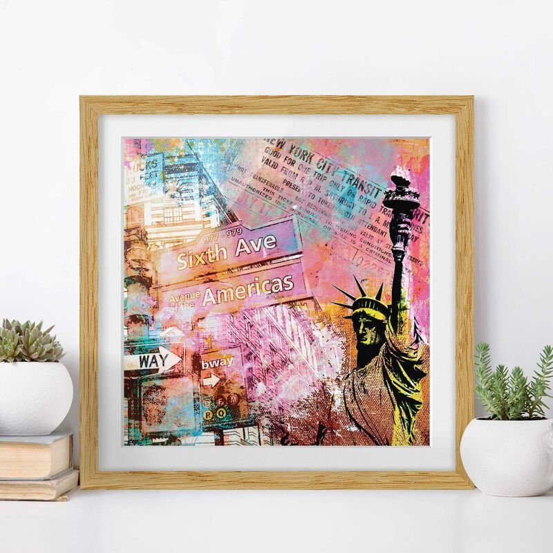 

Póster enmarcado - Sixth Avenue New York Collage Dimensión LxA: 70cm x 70cm, Marco: Roble