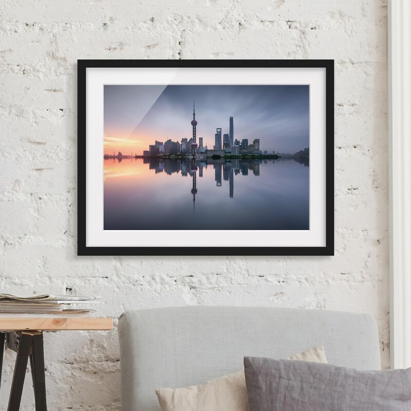 

Póster enmarcado - Skyline di Shanghai Mattina Mood Dimensión LxA: 70cm x 100cm, Marco: Negro