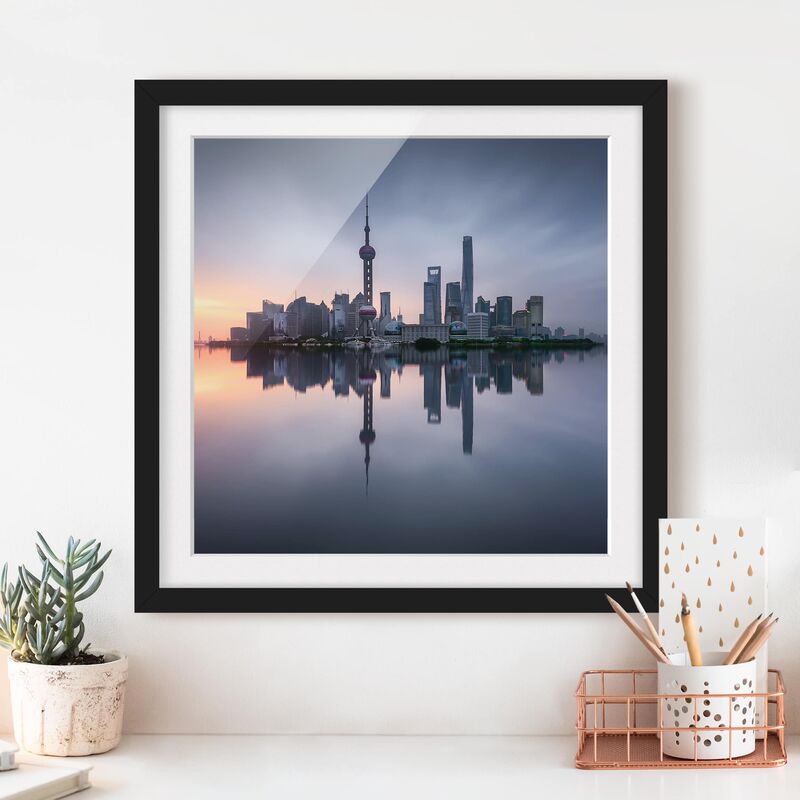 

Póster enmarcado - Skyline di Shanghai Mattina Mood Dimensión LxA: 20cm x 20cm, Marco: Negro