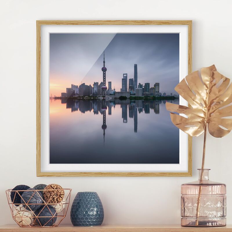 

Póster enmarcado - Skyline di Shanghai Mattina Mood Dimensión LxA: 20cm x 20cm, Marco: Roble