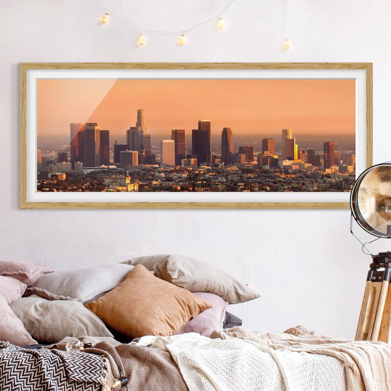 

Póster enmarcado - Skyline Di Los Angeles Dimensión LxA: 30cm x 75cm, Marco: Roble