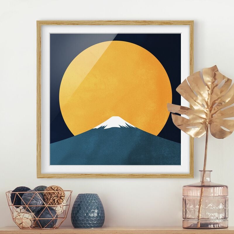 

Póster enmarcado - Sole, luna e montagne Dimensión LxA: 50cm x 50cm, Marco: Roble