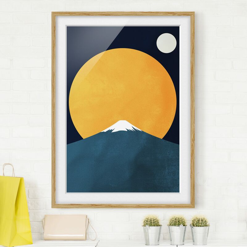 

Póster enmarcado - Sole, luna e montagne Dimensión LxA: 70cm x 50cm, Marco: Roble