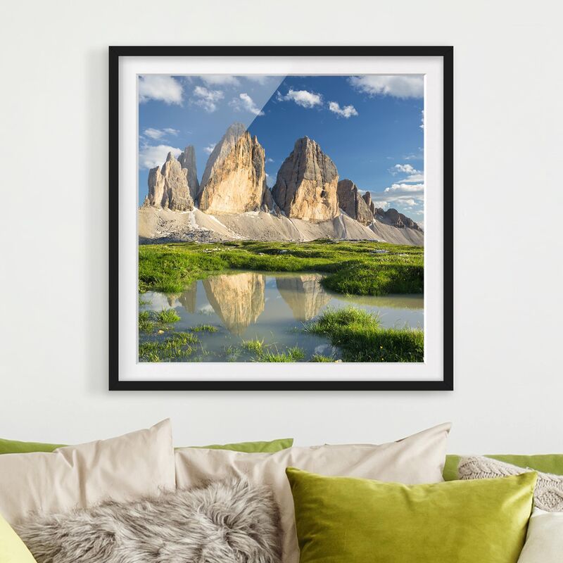 

Póster enmarcado - South Tyrolean Zinnen And Water Reflection Dimensión LxA: 70cm x 70cm, Marco: Negro