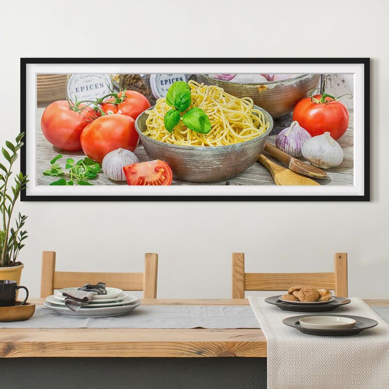 

Póster enmarcado - Spagetthi Con Basilico Dimensión LxA: 20cm x 50cm, Marco: Negro