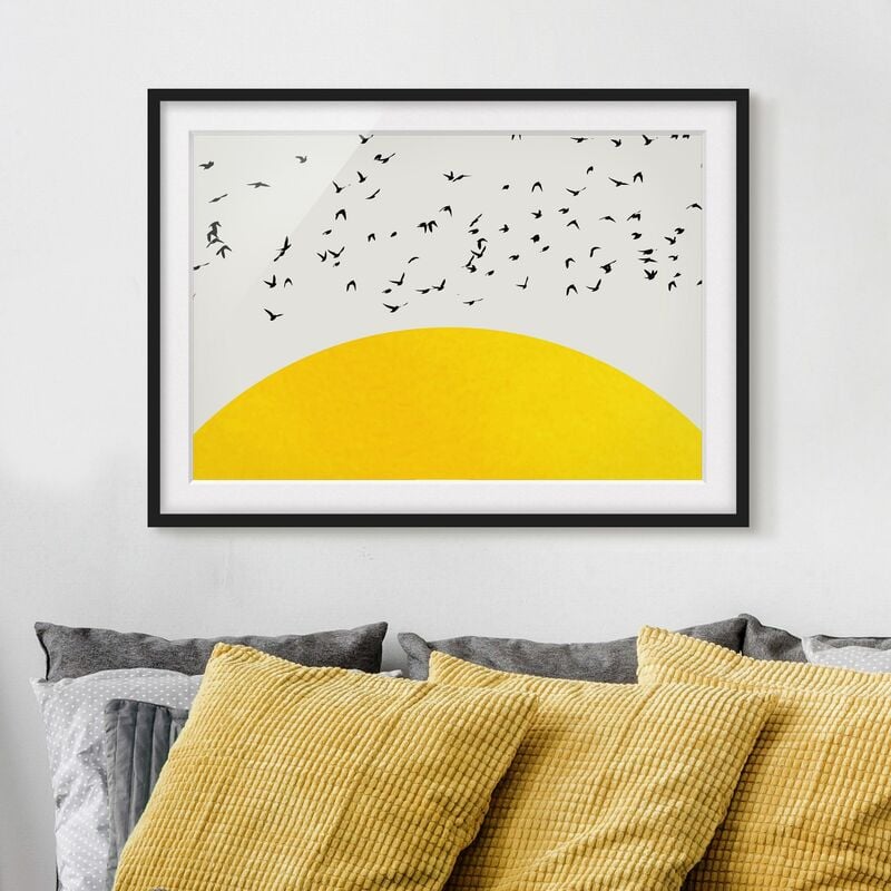 

Póster enmarcado - Stormo di uccelli davanti al sole dorato Dimensión LxA: 40cm x 55cm, Marco: Negro