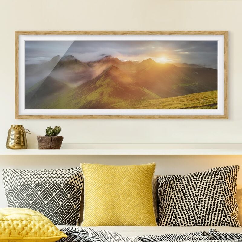 

Póster enmarcado - Storkonufell A Sunrise Dimensión LxA: 30cm x 75cm, Marco: Roble