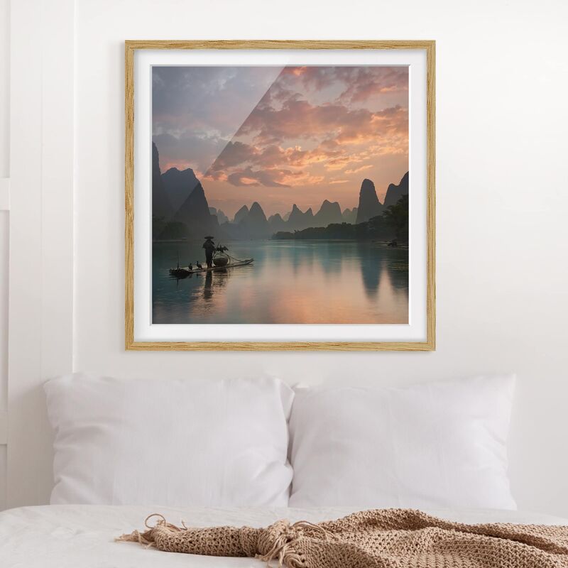 

Póster enmarcado - Alba sul fiume cinese Dimensión LxA: 50cm x 50cm, Marco: Roble