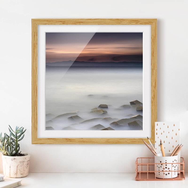 

Póster enmarcado - Tramonto Nella Nebbia Dimensión LxA: 70cm x 70cm, Marco: Roble