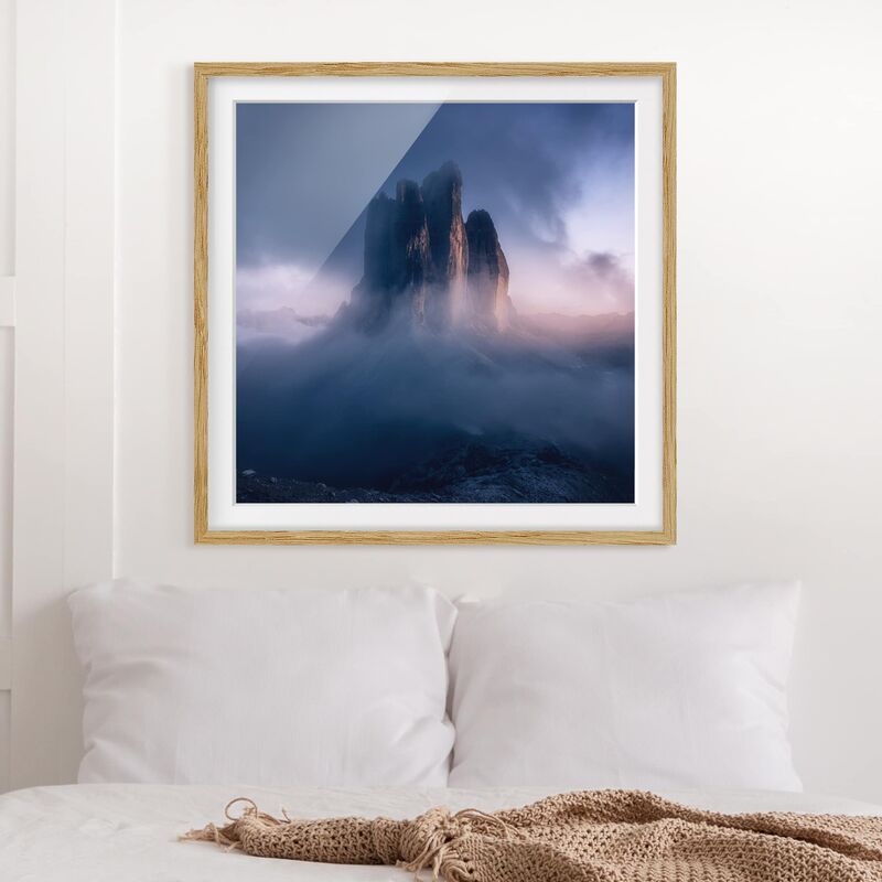 

Póster enmarcado - Tre Cime in azzurro Dimensión LxA: 50cm x 50cm, Marco: Roble