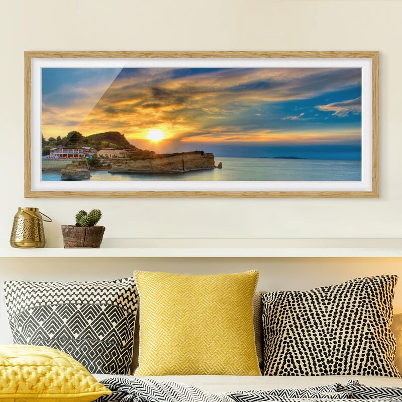 

Póster enmarcado - Tramonto Sopra Corfù Dimensión LxA: 40cm x 100cm, Marco: Roble