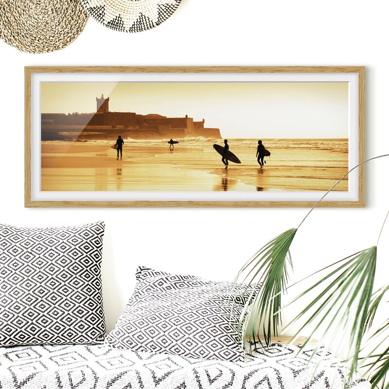 

Póster enmarcado - Surfer Beach Dimensión LxA: 50cm x 130cm, Marco: Roble