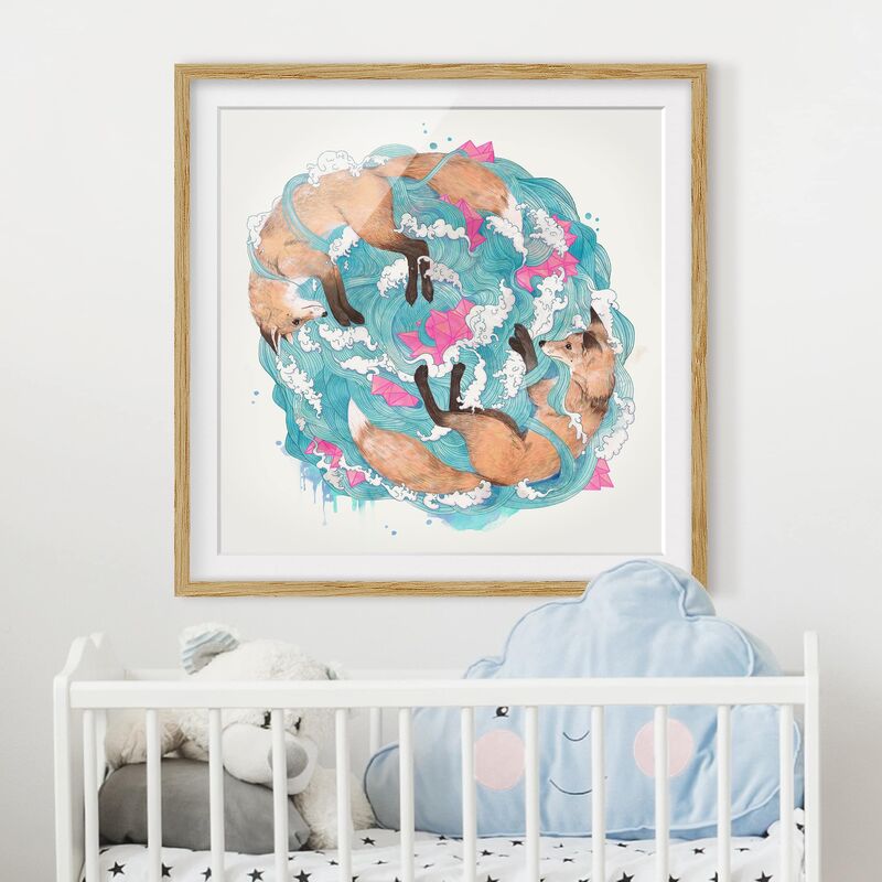 

Póster enmarcado - Illustrazione volpi e Onde Pittura Dimensión LxA: 70cm x 70cm, Marco: Roble