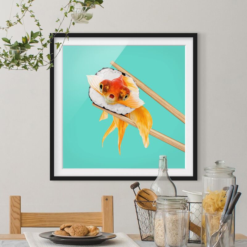 

Póster enmarcado - Sushi con Goldfish Dimensión LxA: 50cm x 50cm, Marco: Negro