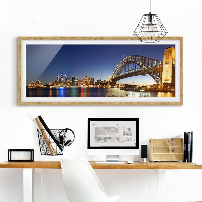 

Póster enmarcado - Sydney At Night Dimensión LxA: 20cm x 50cm, Marco: Roble