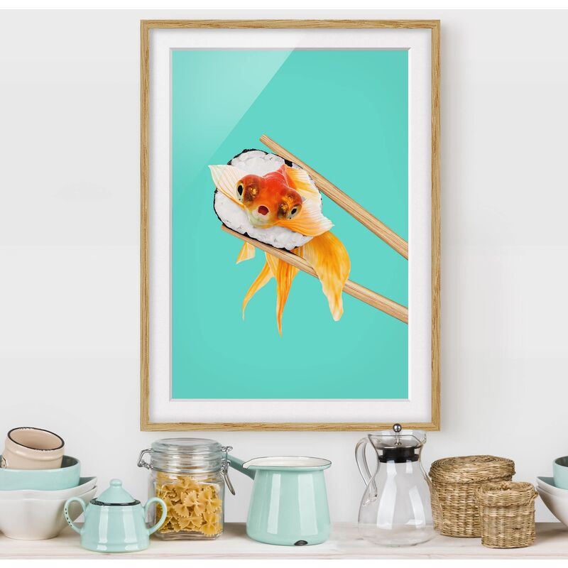 

Póster enmarcado - Sushi con Goldfish Dimensión LxA: 70cm x 50cm, Marco: Roble