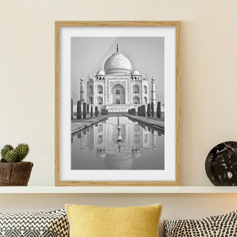 

Póster enmarcado - Taj Mahal Con Giardino Dimensión LxA: 24cm x 18cm, Marco: Roble