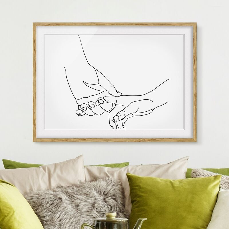 

Póster enmarcado - Tender Mani Line Art Dimensión LxA: 30cm x 40cm, Marco: Roble