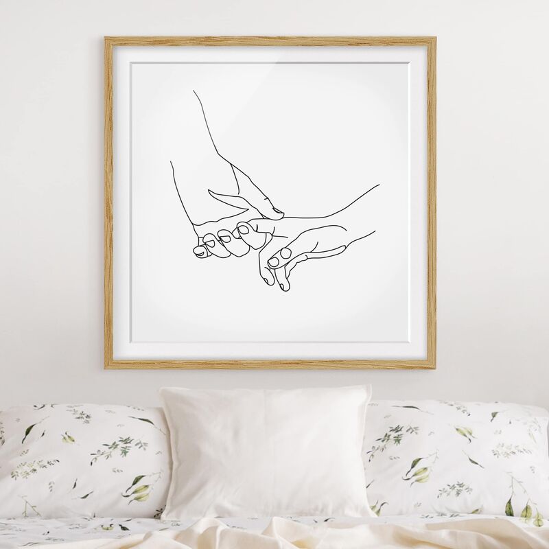 

Póster enmarcado - Tender Mani Line Art Dimensión LxA: 20cm x 20cm, Marco: Roble